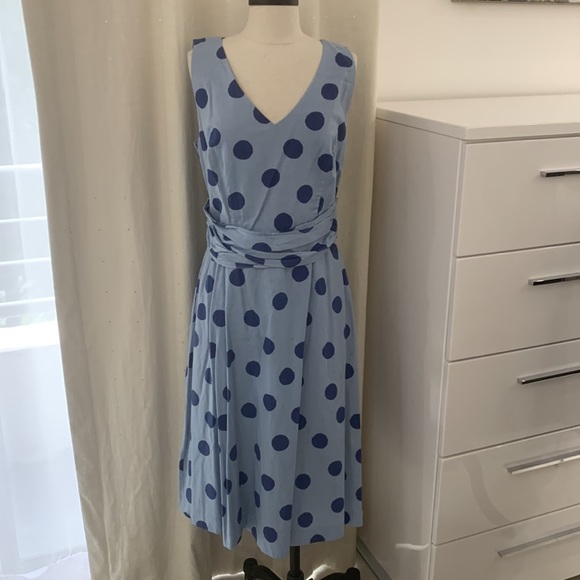 Boden Blue Polka Dot Dress size 8 Long - Picture 3 of 17